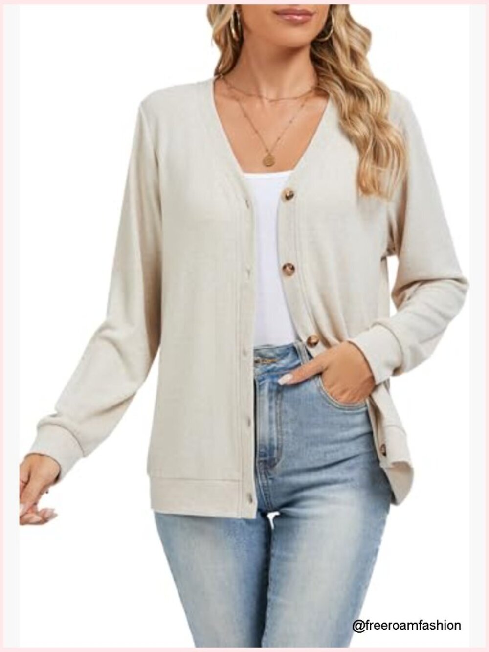 Women's Long Sleeve V-Neck Button Cardigan Cashmere Blend Lightweight - Picture 4 of 6